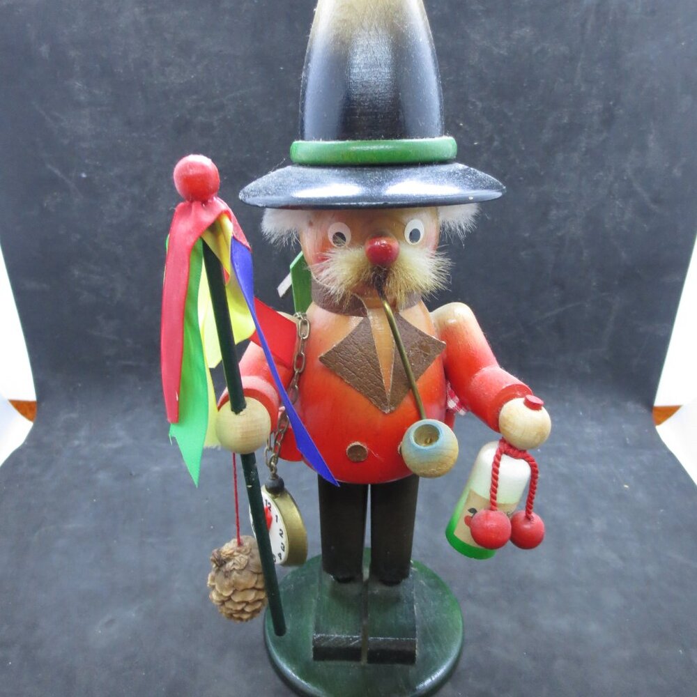 Original Erzgebirge Steinbach Wood Carving Incense Burner Smoker Clock Maker 10"